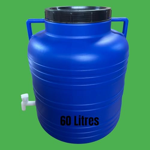 Réservoir Bidon Plastique Alimentaire 60 litres avec Couvercle Grande Ouverture et Robinet – Stockage Eau, Huiles, Fermentation Choucroute – Cuve Alimentaire et Robuste