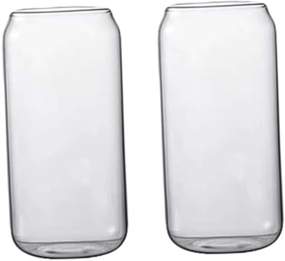 Mobestech 2 Piezas Tazas de Leche de Vidrio Vasos con Forma de Lata de refresco irrompible Coffee Cup Coffee mug Taza de Agua de Vidrio Beber Taza Clara Transparent Reutilizable