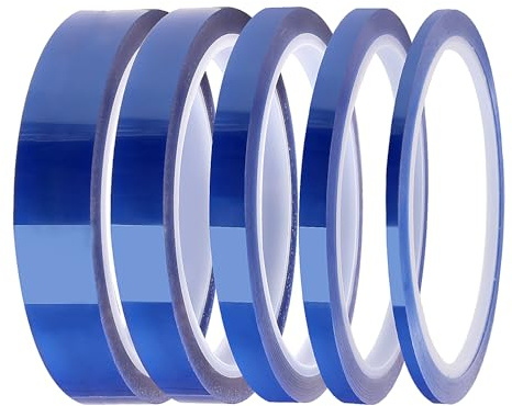 Lyeteung 5 Rollen 3/6/8/12/20 mmx33m Hitzebeständiges Klebeband, Wärmeband für Sublimation, Hochtemperaturband, für Elektronik Leiterplatten DIY Handwerk, Blau
