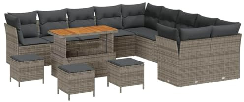vidaXL Garten-Sofa-Set 14 pcs Grau Poly-Rattan, Garten und Terrasse, Moderne Möbel, langlebige Sitzgelegenheiten, Sofaset, Liegen, entspannen im Freien.