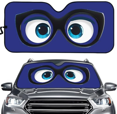 Hixingo Auto Frontscheibe, Sonnenschutz für Windschutzscheibe, UV-Schutz Frontscheibenabdeckung, Brille Augen Drucken Faltbares Design Auto Sonnenschutz, für meisten Autos (Dunkelblau)