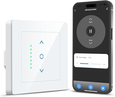 Smart WLAN Rolladenschalter Kompatibel mit Alexa, Google Home 80x80mm | LincoSoft Smart home rolladensteuerung mit Prozentsteuerung, Zeitschaltuhr und Kindersicherung, benötigt Nullleiter