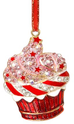 JUESMOS Cupcake Christmas Ornament Metal Dessert Ornaments for Christmas Tree Decorations Candy Dessert Ornament with Rhinestones Cupcake Xmas Keepsake Gifts for Kids Women Girls Sister Son Daughter
