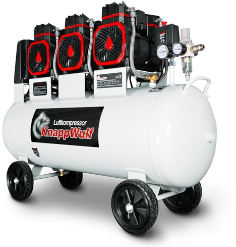 KnappWulf Viskkompressor luftkompressor KW6200, tryckluftkompressor, 100 L tank, 4500 W, 69 dB 10 bar drifttryck, 768/min luftgenomsläpp, med vattenseparator, tyst, 400 V
