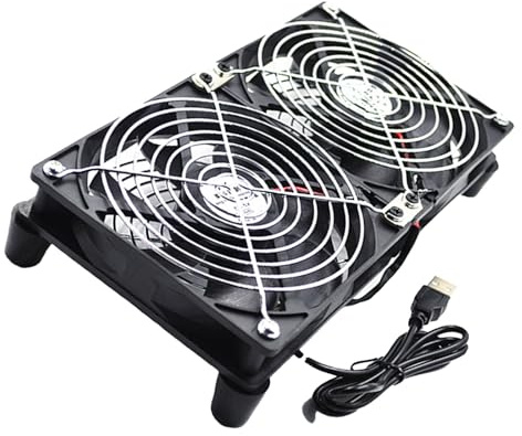 SXRQ Ventilador doble USB de 120 mm y 5 V para una disipación eficiente del calor, velocidad de 1400 rpm, 45 CFM para electrónica y ventilación de escape, ventilador alimentado por USB