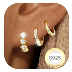 Halora 3 Paare Creolen Silber Set 14K Vergoldete Ohrringe für Damen | Hypoallergen Ohrringe Silber Gold Creolen Stacks Leichte Ohrringe Hoops Schmuck Geschenke für Mädchen