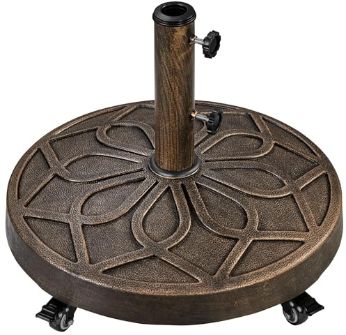 Yaheetech 20kg Patio Umbrella Base Retro Patio Rolling Heavy-duty with Wheels Self-Weight for Umbrella, Canopy, Gazebo, Awning etc. – Diameter 38mm/48mm, Bronze