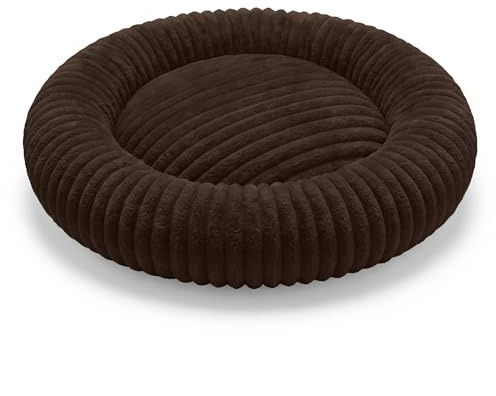 Domarex Dogguru Royal Lounge Rundes Hundebett - Weiches Donut Hundesofa Mit Rabbit Fur Plüsch, Anti-Rutsch Unterseite, Waschbarer Schlafplatz Für Mittelgroße & Große Hunde, XL/Braun