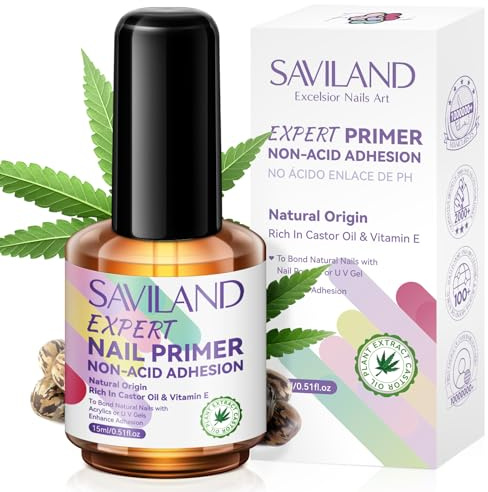 SAVILAND Nail Primer No Lift: 15ml Acid Free Natural Nail Prep | for Gel Nail Polish Acrylic Dip Nails, Ultra Strong Adhesion Protein Bond for Nail Supplies Home Salon