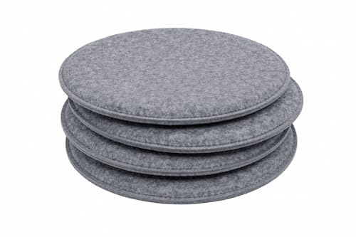 KAMACA Filz Sitzkissen 4er Set Ø 35 cm – Runde Stuhlkissen mit 2 cm Polsterung & Schaumkern – Sitzauflage bequem, robust & pflegeleicht – Filzkissen für Stuhl, Küche, Esszimmer, Balkon – Dunkelgrau