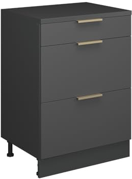 Vicco Erweiterungskommode Rion, Anthrazit-Gold/Anthrazit, 60 x 46 cm ohne Schräge mit 3 Schubladen, kombinierbar mit Rion Dachschrägenschränken und Schrankmodulen
