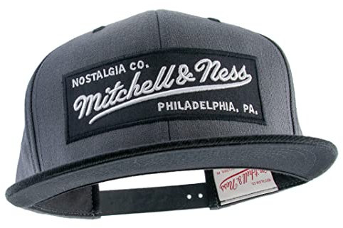 Mitchell & Ness 2 Tone Box Logo - Flat Visor Snapback Basecap, Charcoal-Black