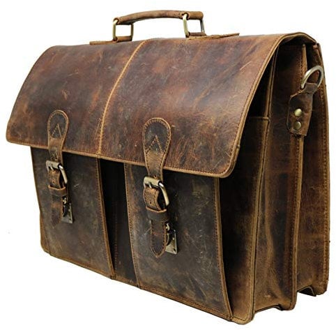 JAALD 40 cm echt Büffel Leder Laptoptasche Umhängetasche Schultertasche Kuriertasche FahrradTasche Schultasche Wasserdicht Vintage Herren Damen Geschenk XL Leather Messenger Bag