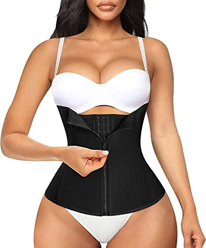 Bafully Damen Taillenformer Unterbrust Korsett Taillenmieder zum Gewichtsverlust Firgur Body Shaper mit 3 Reihen Haken & Reißverschluss (Schwarz, S)