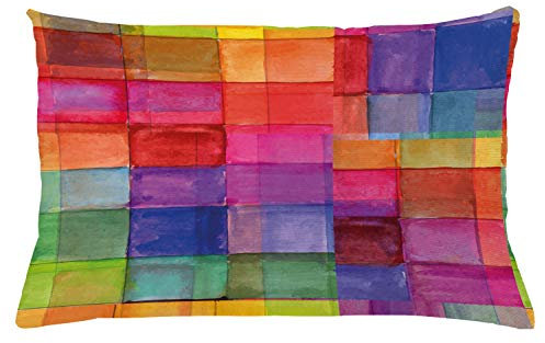 ABAKUHAUS Abstrakt Kissenbezug, Regenbogen-Farben-Quadrate, Dekokissenhüllen Waschbar Inn/Outdoor Beidseitiger Druck mit Reißverschluß, 65 x 40 cm, Magenta Blau