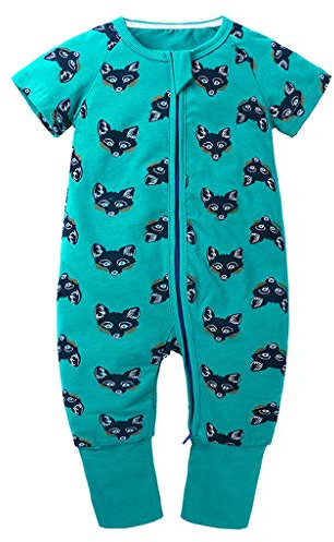 Xmiral Kleinkind Kinder Unisex Reißverschluss Cartoon Strampler Jungen Mädchen Kurzarm Overall Neugeborenen Schlafanzug Nachtwäsche(Minzgrün,12-18 Monate)