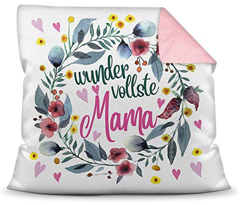 Kissen mit Spruch für Mama - Wundervollste Mama - inkl. Kissenfüllung - Deko-Kissen/Geschenk-Idee Geburtstag Muttertag/Bestes Farbkissen Rückseite Altrosa