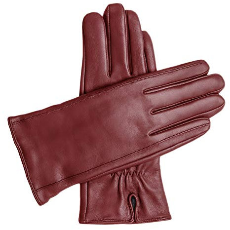 Downholme Vegane Lederhandschuhe für Damen (Burgunderrot, L)