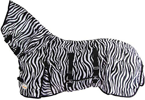 Marengos - Zebra-Fliegendecke mit Halsteil & Bauchlatz reißfest | robuste & atmungsaktive Ekzemerdecke | Schutz vor Insekten | reißfeste Fliegendecke | Outdoor-Pferdedecke 135cm