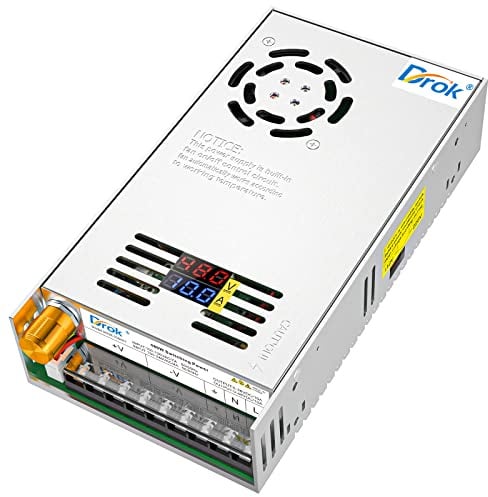 DROK Fuente de alimentación de 48 V, CA 110 V/220 V a CC 0-48 V 10 A 480 W, convertidor Buck de doble pantalla, transformador ajustable variable regulado 5 V 12 V 24 V 30 V 36 V 48 V adaptador de