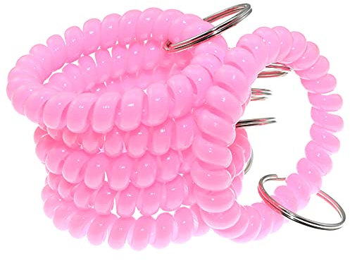 Lind Kitchen 6PCS Spring Spiral Wrist Coil Key Chain, Plastic Spring Hand Ring Key Ring (Flat Wire), Wristband Key Ring, Pink, D55