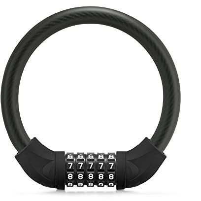 ROCKBROS Fahrrad Zahlenschloss 5-Stelligem Code Kabelschloss Hoch Diebstahlsicherung Fahrradschloss für Fahrrad, Motorrad, Scooter Schwarz