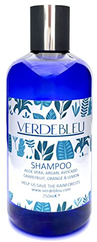 99% Naturale SHAMPOO - ALOE VERA, ARGAN, AVOCADO, POMPELMO, ARANCIA & LIMONE - 250ml di VERDEBLEU. Senza Solfati, Parabeni. PH 5.5. Doniamo il 5% del Profitto per Aiutare a Salvare le Foreste Pluviali