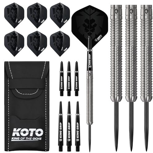 KOTO - Kingmax 90% Darts 23 G, Silber, Darts Set inkl. 3 Barrels,Flights + Shafts & Dartwallet, Fester Ringgrip