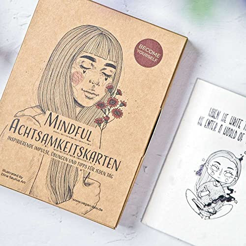 veganbox get inspired VEGAN BOX ® Mindful Achtsamkeitskarten Set | 24 Achtsamkeits Karten mit Impulsen und Anregungen zur Entschleunigung | Selbstfürsorge, mentale Gesundheit, bewusster Alltag