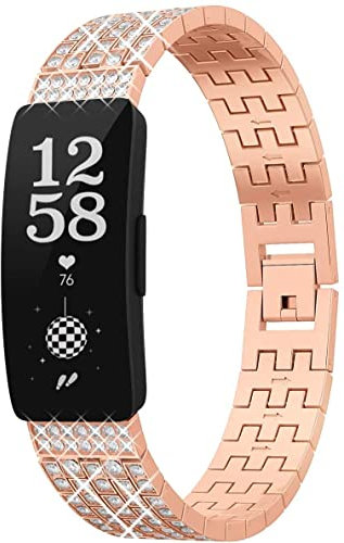Miimall Damen Armband Kompatibel mit Fitbit Inspire/Inspire 2/Inspire hr Ersatzarmband, Glänzenden Strasssteinen Hochwertiges Legierung Metall Uhrenarmband für Fitbit Inspire/Inspire 2 - Roségold