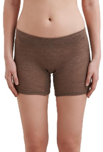DILLING Women's Merino Wool Tight Shorts - Thermal Undershorts Brown Melange 16