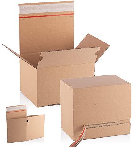 WPTrading - 10 Stück Automatik-Faltkarton (selbstklebend) 1-wellig 213 x 153 x 109 mm Wellpappe - automatischer Versandkarton für Warensendung, Paket & Päckchen klein (S) - Karton-Versand-Kartonage