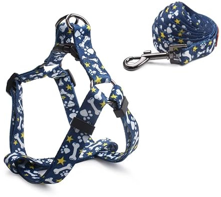 Cosyhome London Dog Harness Leash Set, Breathable,Adjustable,Dog Lead and Harness No Pull Small Medium Large dog (blue bones, m)