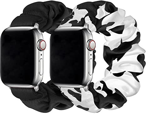 Meideli Lot de 2 bracelets chouchous en tissu imprimé compatibles avec Apple Watch Sery 8 7 6 5 4 3 2 1, 42/44/45mm size M