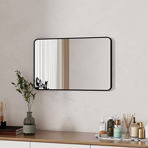Boromal Spiegel Schwarz 40x60cm Spiegel Rechteckiger mit Metallrahmen Badspiegel Wandspiegel Schwarz für Badezimmer, Schlafzimmer, Gäste WC