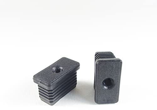 ajile 40x20 mm Aussengrosse Rechtecktrohr Lamellenstopfen SCHWARZ mit Gewinde Durchmesser 8 mm (M8) und 1,5-2,0 mm Wanddicke - 4 Stck.