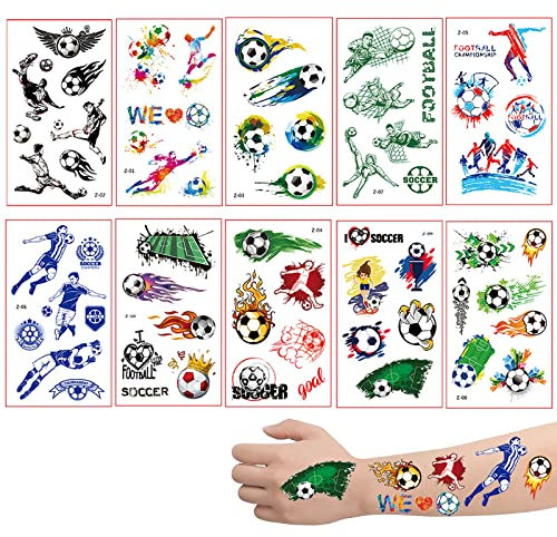 Fußball Temporäre Tattoos, Fußball Fake Tattoos Kinder, 30 Sheets 240PCS Football Kindertattoos Gesichtstattoo, Tattoos Aufkleben, Temporary Tattoo Set, Tatoo Tatto Klebetattoo