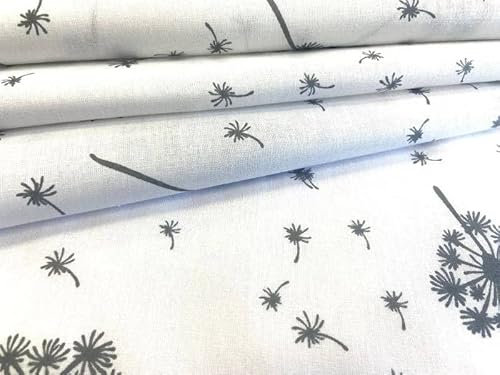 PINaPIN Baumwollgewebe Baumwollstoff 100% Baumwolle Stoffe meterware zum nähen Bettzeug, Dekorationen, Schutzmasken, Tischdecken 160cm (Graue Pusteblumen Auf Weißem Hintergrund)