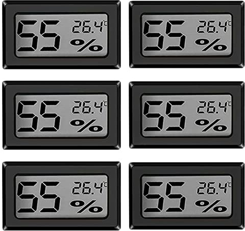 Digital Hygrometer Innen - 6 Stück Mini LCD Digital Hygrometer Thermometer, Mini Thermometer Innen, Raumthermometer, Hohen Genauigkeit Luftfeuchtigkeitsmesser für Wohnzimmer,Büro,Innenraum,schwarz