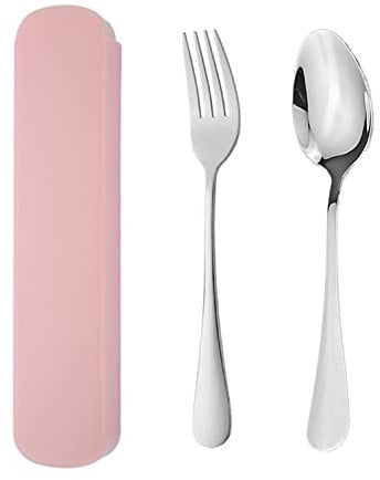 Forks Spoon Set Stainless Steel Dinner Forks Table Forks,2Pcs Portable Cutlery Set, Travel Cutlery, Stainless Steel Flatware Set with Case