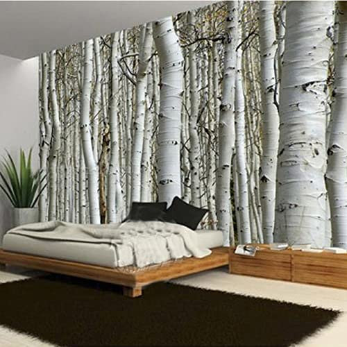Fototapete 3d Effekt Weiß & Birke Design Tapete Fototapeten Vlies Tapeten Vliestapete Wandtapete moderne Wand Schlafzimmer Wohnzimmer 350cm×250cm(Breite x Höhe)