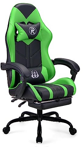 Play haha.Silla Gaming Silla de Oficina Silla Giratoria Silla de Ordenador Silla de Tareas Silla de Escritorio Silla Ergonómica Silla de Carreras Silla de Cuero Silla PC Gaming (Verde,con Reposapiés)