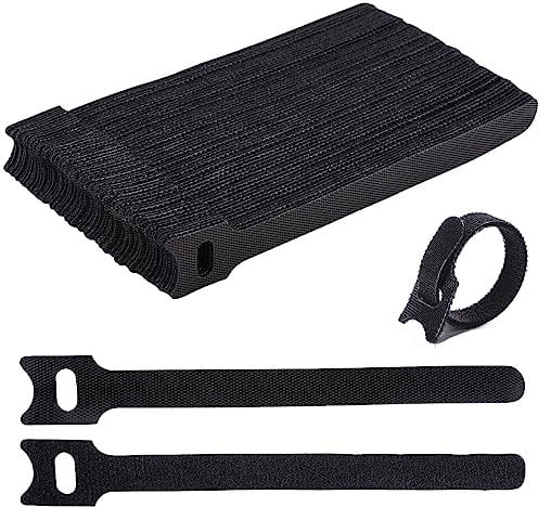 100 Pezzi Fascette Nere, 150 x 12 mm Riutilizzabili e Regolabili, Set Con Gancio e Anello Con Fibbia per Cavi TV, PC e Organizzazione Da Scrivania