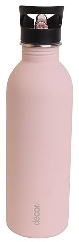 Décor Snap n Seal Leakproof Stainless Steel Water Bottle with Straw, BPA Free - 1L Metal Flask with Carry Handle for School, Travel, Work & Gym - Ideal Drinking Bottle for Kids & Adults - Pink