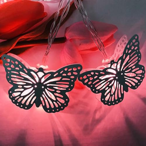 zhonghua Geometric String Lights, 2M 20LED Metal Butterfly String Lights Geometric Metal Fairy Lights Rose Gold Metal Lights Battery (Red)