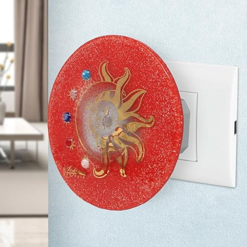 Sospiri Venezia Luce Notturna per Bambini, Presa Muro Led, in Vetro di Murano, con Sensore Intelligente, Decorazione Casa, Camera Letto, Illuminazione a Parete, Idea Regalo (Sole -Luna, Rossa)