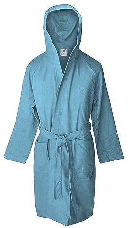Jenny Sesal Accappatoio in microfibra con cappuccio e cintura Uomo/Donna confezione salvaspazio (XL, Celeste)