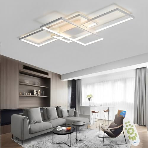 Qiaomao Modern Design LED Deckenleuchte Dimmbar 65W Rechteckige Deckenleuchte, 3000K-6000K Wohnzimmer Deckenlampe Weiß Mit Fernbedienung, Für Schlafzimmer Wohnzimmer Küche Schmücken(80cm)