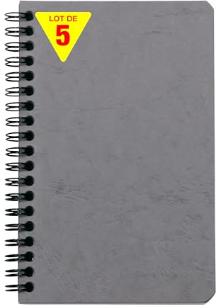 Clairefontaine 786165Cpack - Packung 5 Spiralbuch - Notizheft Age Bag mit Innentaschen 11x17 cm, liniert, 60 Blatt, Grau, 5 Stück
