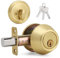 LOQRON Brushed Gold Round Design Single Cylinder Deadbolt with Keys, Exterior Keyed Dead Bolt Lock for Front Entrance Door Security, Satin Brass